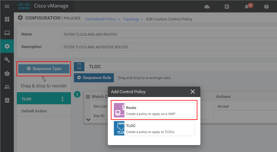 Configuring a Centralized Control Polocy - step 5
