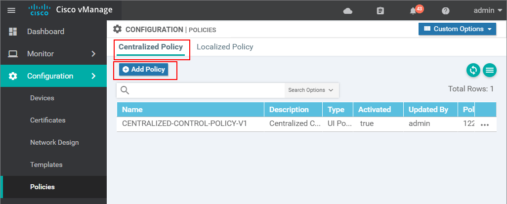 Configuring a Centralized Control Polocy - step 9
