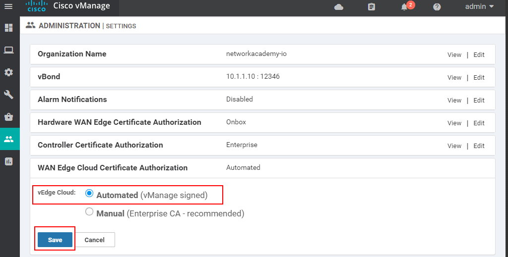Wan Edge Cloud Certificate Authorization