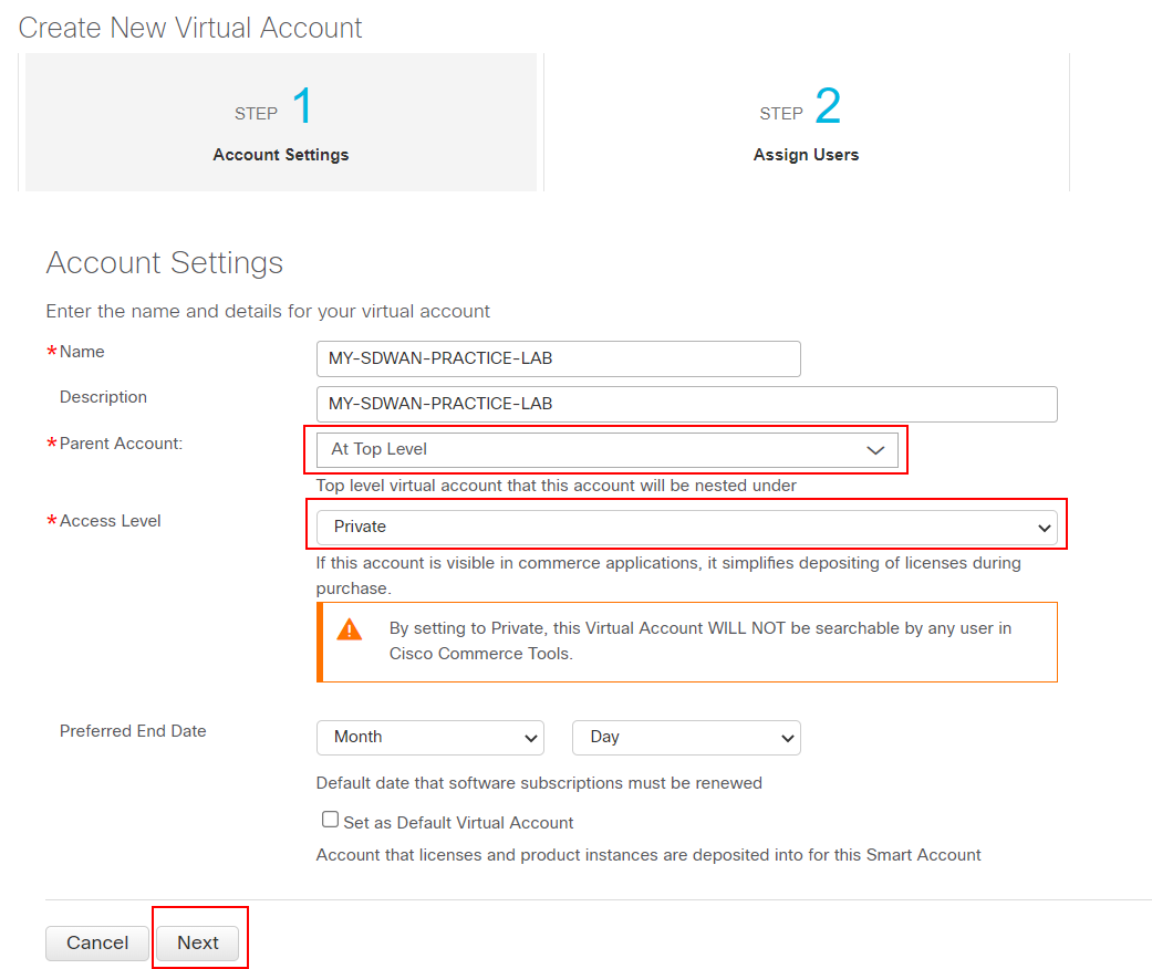 New Virtual Account Setup