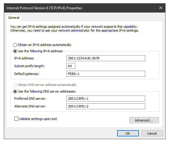 Configuring IPv6 addressing on Windows 10