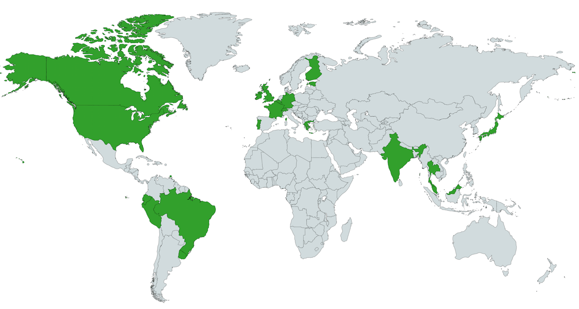 Countries where IPv6 deployment is greater than 15%