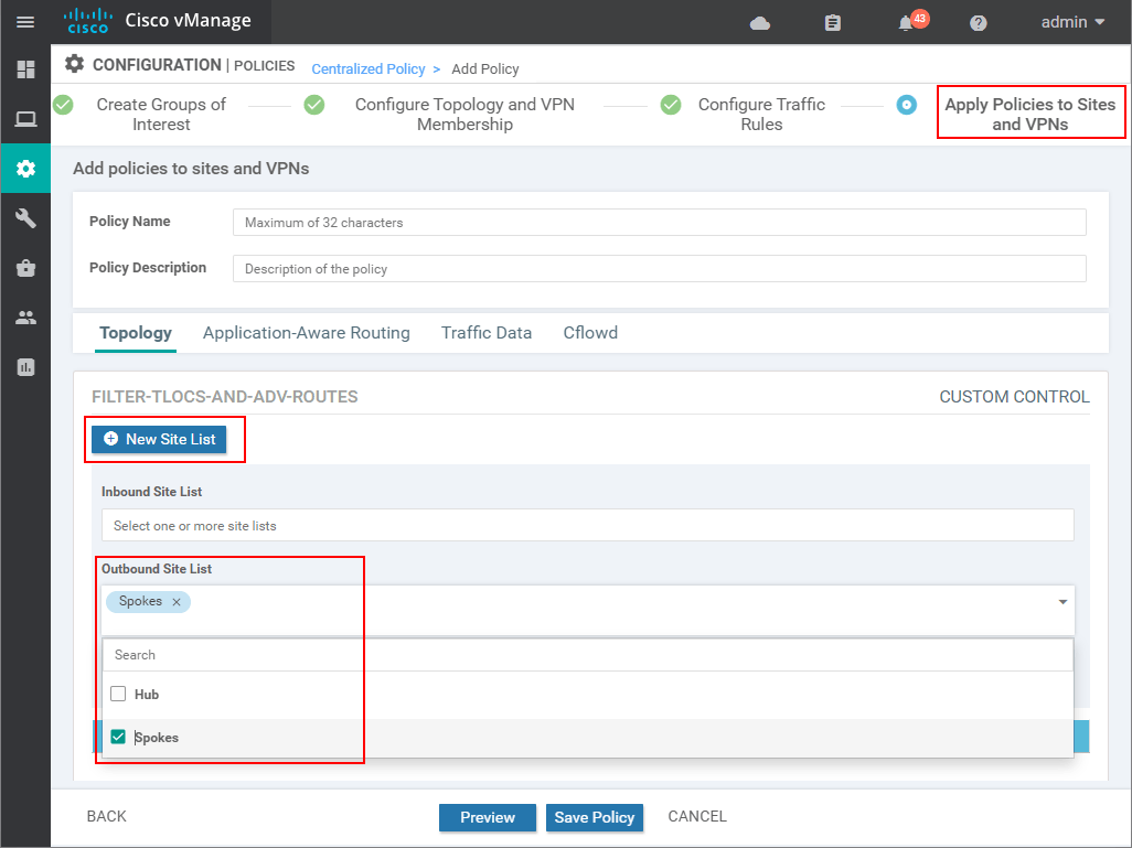 Configuring a Centralized Control Polocy - step 12