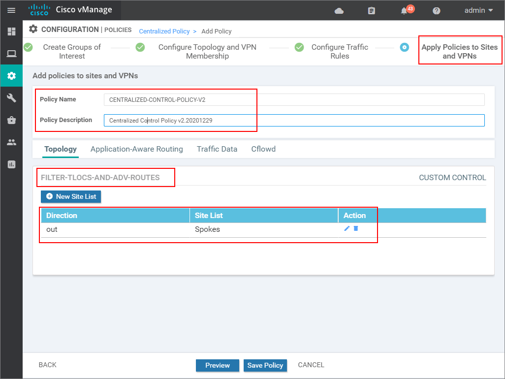 Configuring a Centralized Control Polocy - step 13