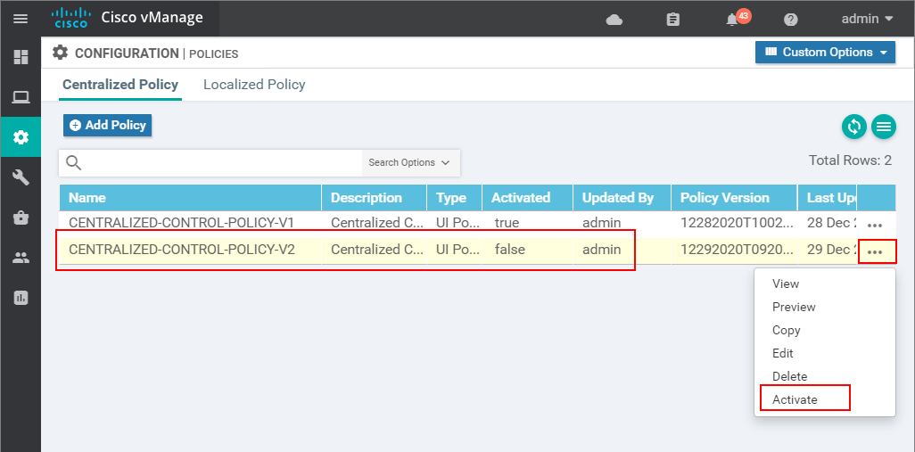 Configuring a Centralized Control Polocy - step 14