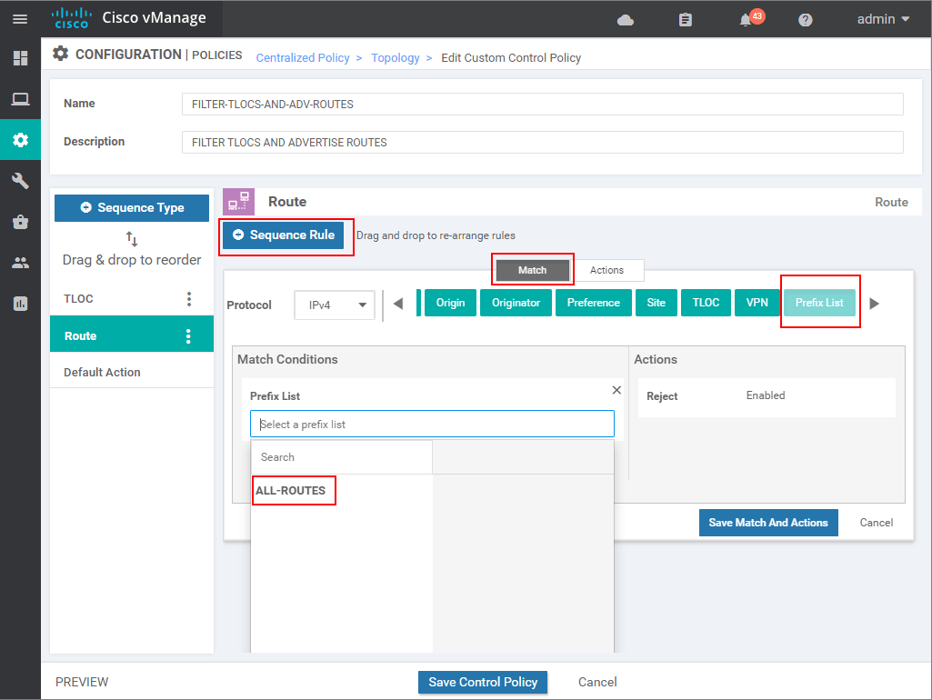 Configuring a Centralized Control Polocy - step 6