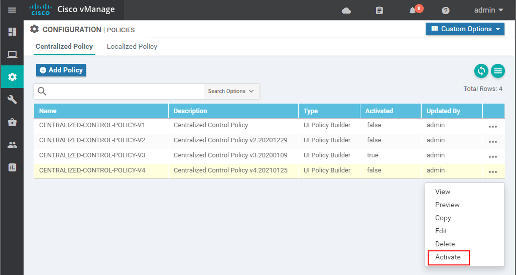 Creating an inbound Centralized Control Policy - step 17