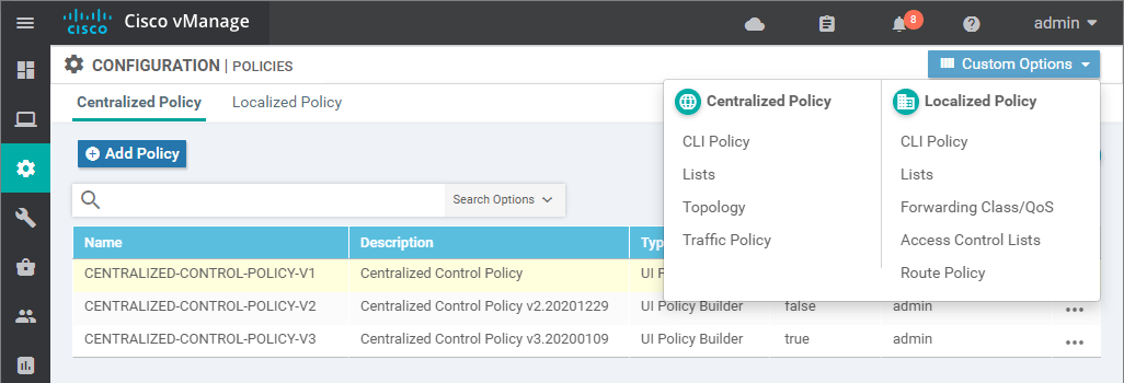 Creating an inbound Centralized Control Policy - step 1