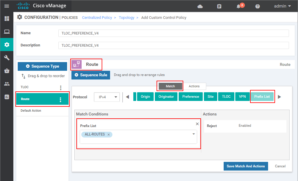 Creating an inbound Centralized Control Policy - step 7