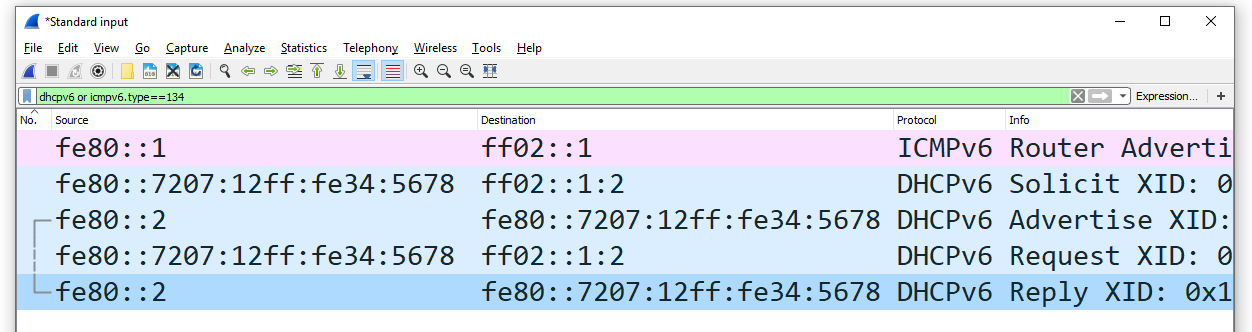 Stateful DHCPv6 Wireshark Capture